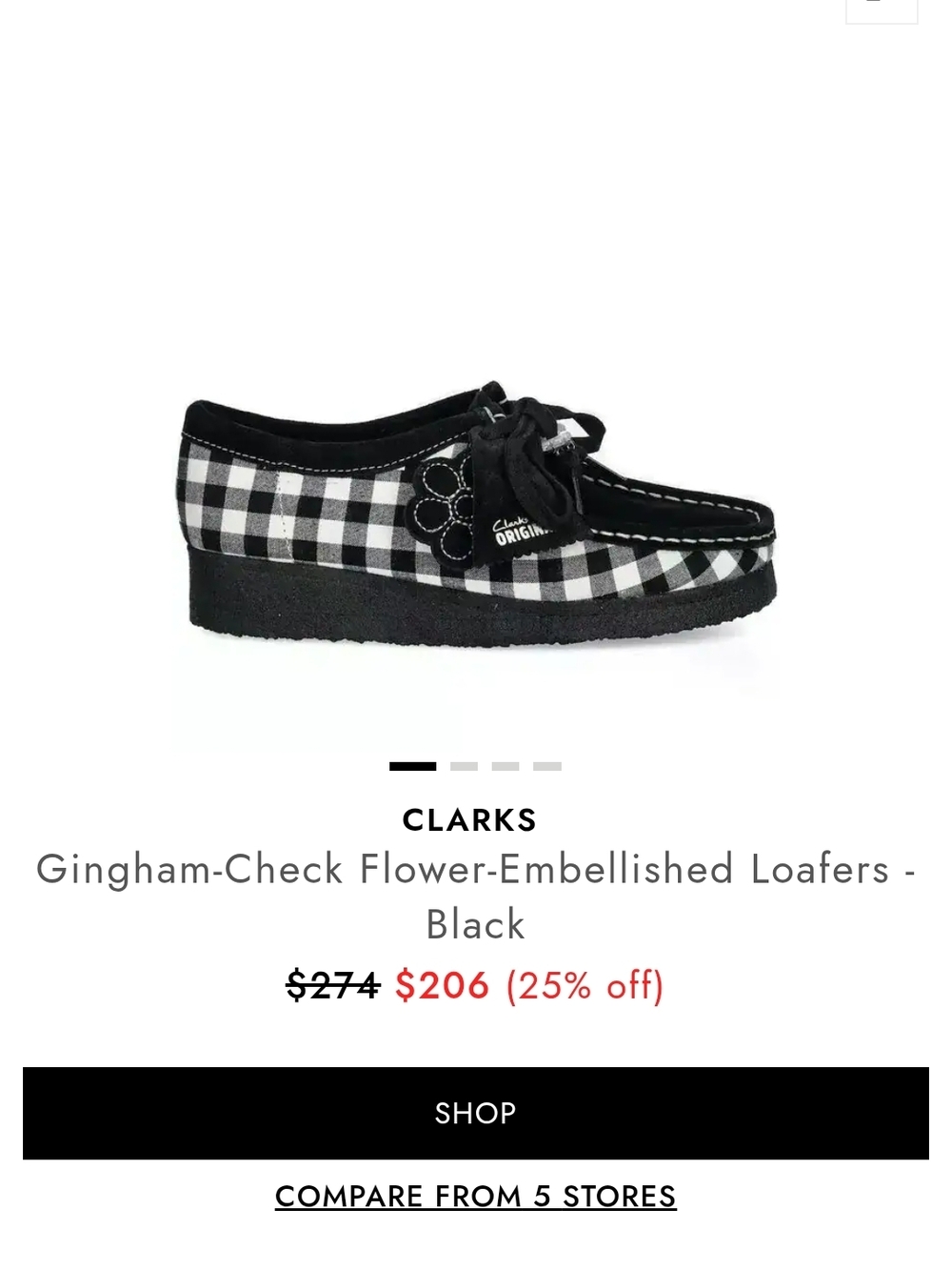 Clarks Black & White Gingham Flower-Accent Loafers New Without Box SIZE WOMENS 6